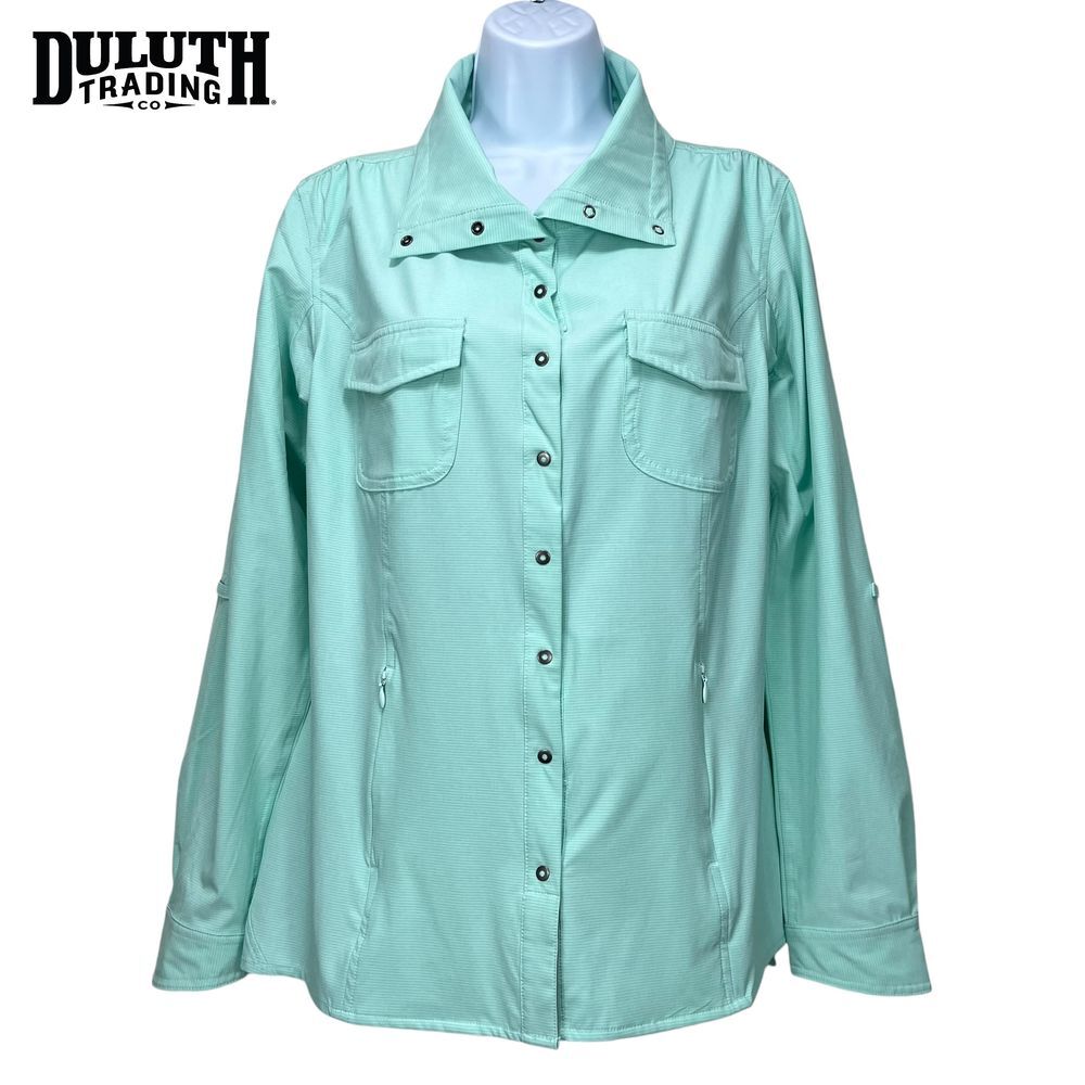 Duluth Trading Women Medium Mint Green Sol Survivor Sun Protection‎ Shirt Jacket